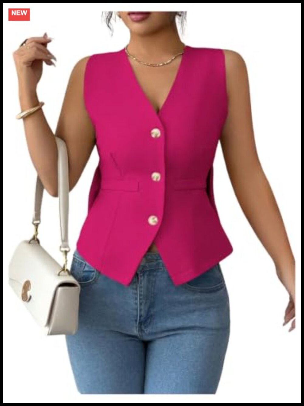 SweatyRocks Sleeveless Blazer Vest Top with Bow Back and Button Down